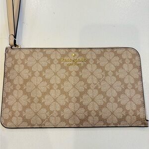 Kate Spade Tan Floral Wristlet in dark beige PVC material Mint condition